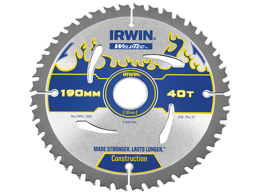 IRWIN Weldtec Circular Saw Blade 190 x 30mm x 40T ATB IRW1897384