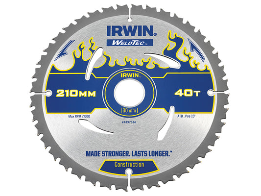 IRWIN Weldtec Circular Saw Blade 210 x 30mm x 40T ATB IRW1897386