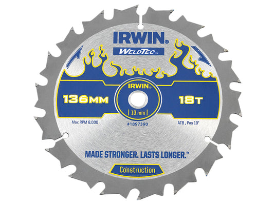 IRWIN® Weldtec Cordless Circular Saw Blade 136 x 10mm x 18T ATB IRW1897390