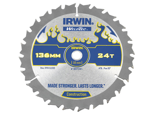 IRWIN® Weldtec Cordless Circular Saw Blade 136 x 10mm x 24T ATB IRW1897391