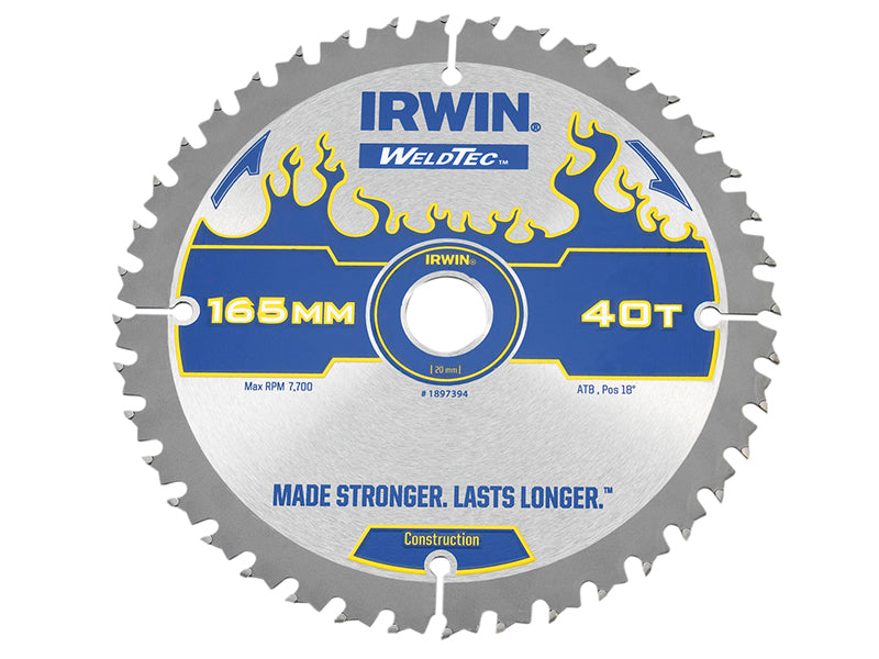 IRWIN® Weldtec Cordless Circular Saw Blade 165 x 20mm x 40T ATB IRW1897394