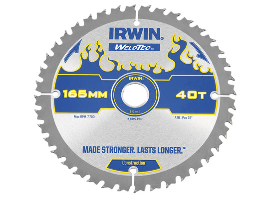 IRWIN® Weldtec Cordless Circular Saw Blade 165 x 20mm x 40T ATB IRW1897394