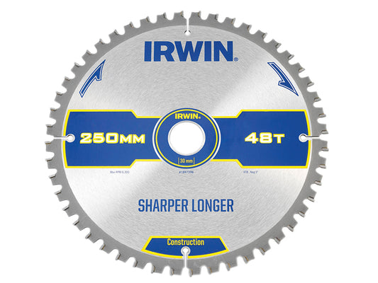 IRWIN Construction Mitre Circular Saw Blade 250 x 30mm x 48T ATB/Neg IRW1897398