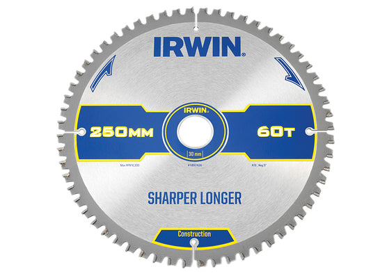 IRWIN Construction Mitre Circular Saw Blade 250 x 30mm x 60T ATB/Neg IRW1897426