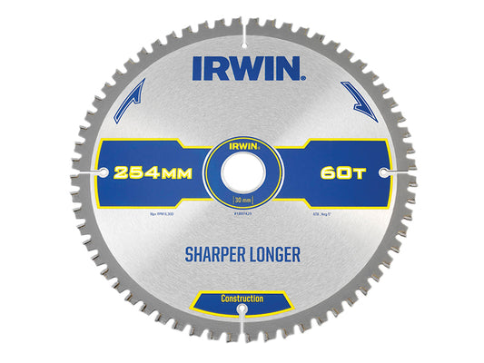 IRWIN Construction Mitre Circular Saw Blade 254 x 30mm x 60T ATB/Neg IRW1897429