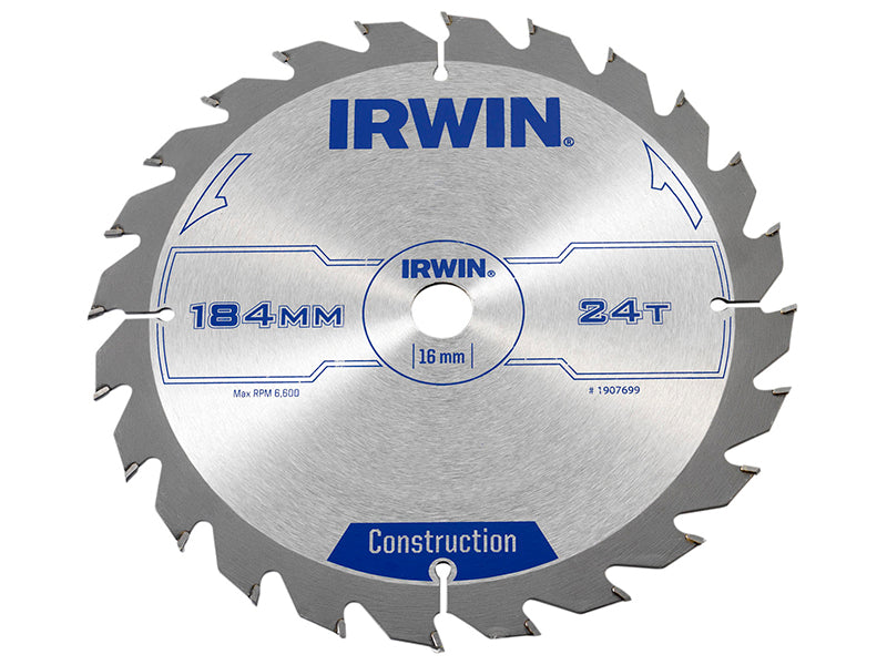 IRWIN® Construction Circular Saw Blade 184 x 16mm x 24T ATB IRW1907699
