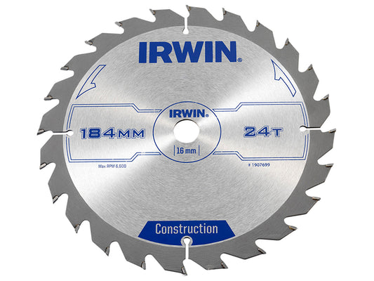 IRWIN® Construction Circular Saw Blade 184 x 16mm x 24T ATB IRW1907699