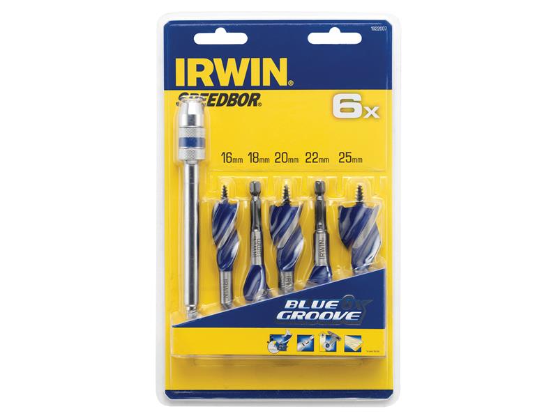 IRWIN® Blue Groove 6X Stubby Wood Bit Set, 5 Piece: 16-25mm + Extension IRW1922007