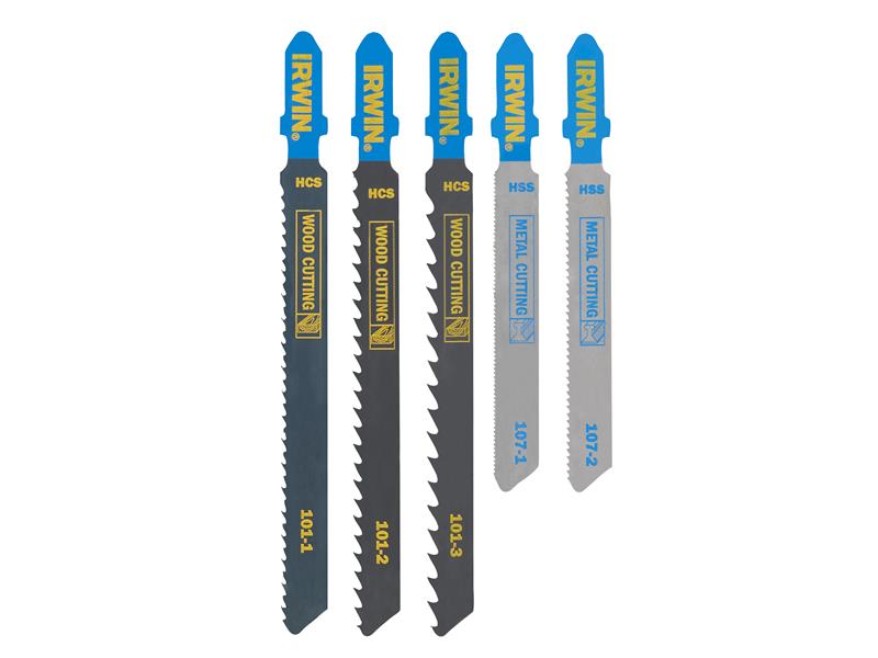 IRWIN T-Shank Jigsaw Blade Set 5 Piece HCS/HSS 3 Metal 2 Wood IRWIW1014501