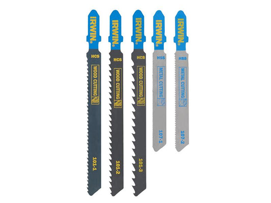 IRWIN T-Shank Jigsaw Blade Set 5 Piece HCS/HSS 3 Metal 2 Wood IRWIW1014501