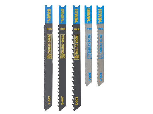 IRWIN U-Shank Jigsaw Blade Set 5 Piece HCS/HSS 2 Metal 3 Wood IRWIW1014502