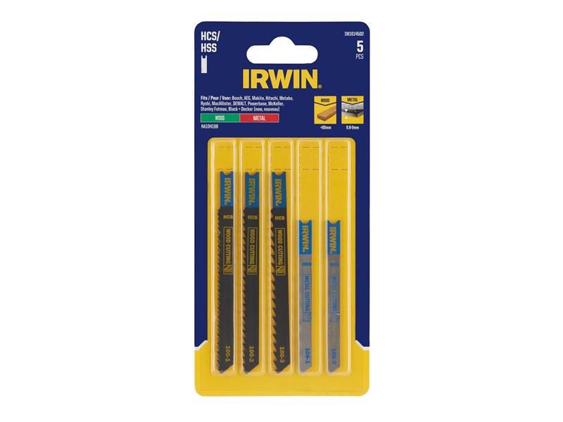 IRWIN U-Shank Jigsaw Blade Set 5 Piece HCS/HSS 2 Metal 3 Wood IRWIW1014502