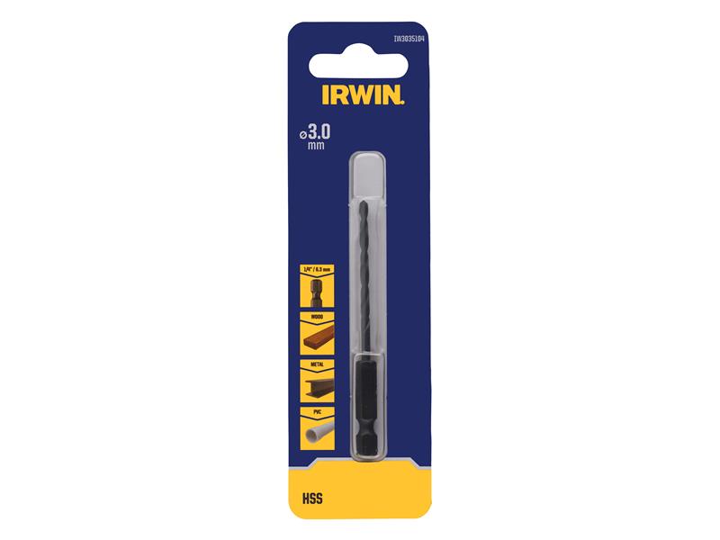 IRWIN HSS Drill Bit Hex Shank Bit 3.0mm For Wood Metal And Plastic IRWIW3035104