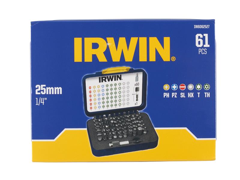 IRWIN Colour Coded Screwdriver Bit Set 61 Piece Mixed Inc Holder IRWIW6062527