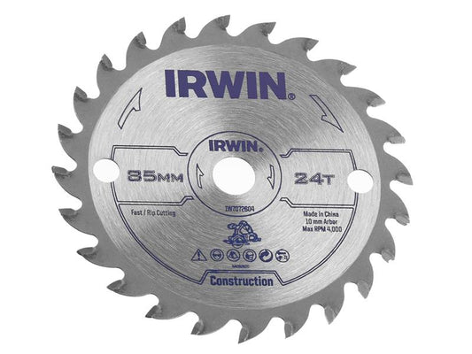IRWIN General Purpose Circular Saw Blade 85 x 10mm x 24T ATB IRWIW7072604
