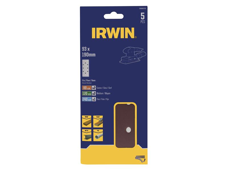 IRWIN 1/3 Punched Sanding Sheet Set, 5 Piece Mixed Grits IRWIW8083725