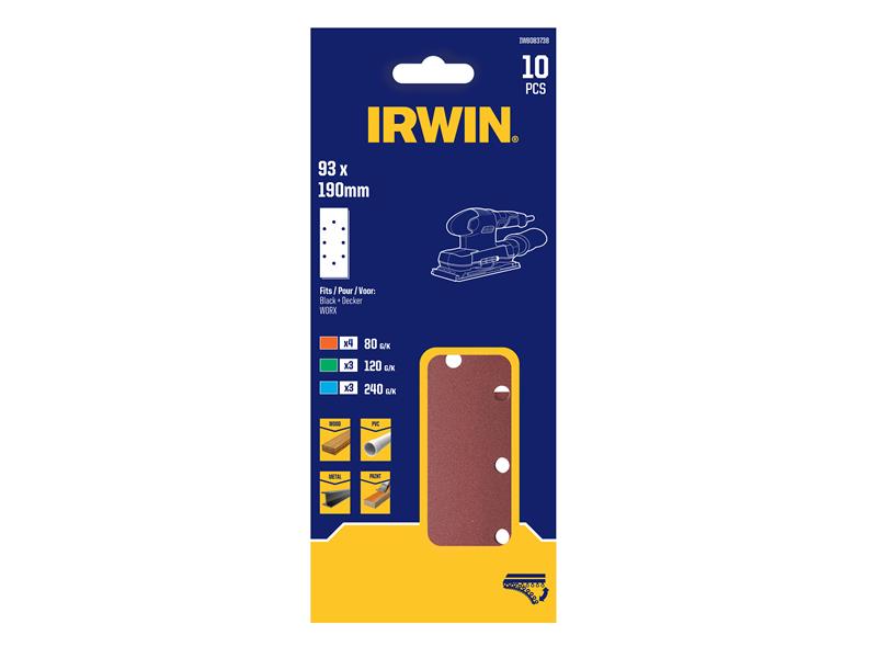 IRWIN 1/3 Punched Quick Fit Sanding Sheet Set 10 Piece Mixed Grits IRWIW8083738