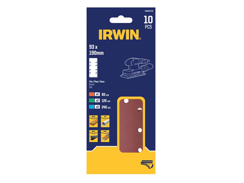 IRWIN 1/3 Punched Quick Fit Sanding Sheet Set 10 Piece Mixed Grits IRWIW8083739