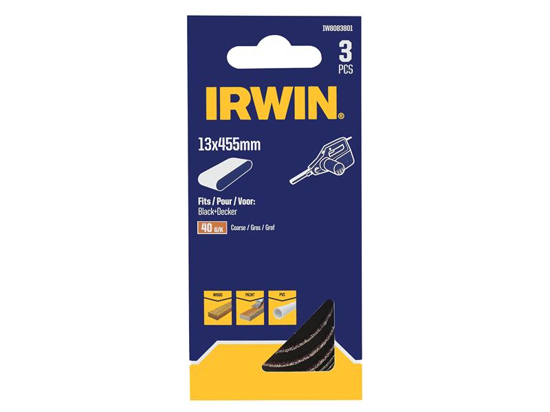 IRWIN Powerfile Sanding Belt 13 x 455mm 40G Pack 3 IRWIW8083801