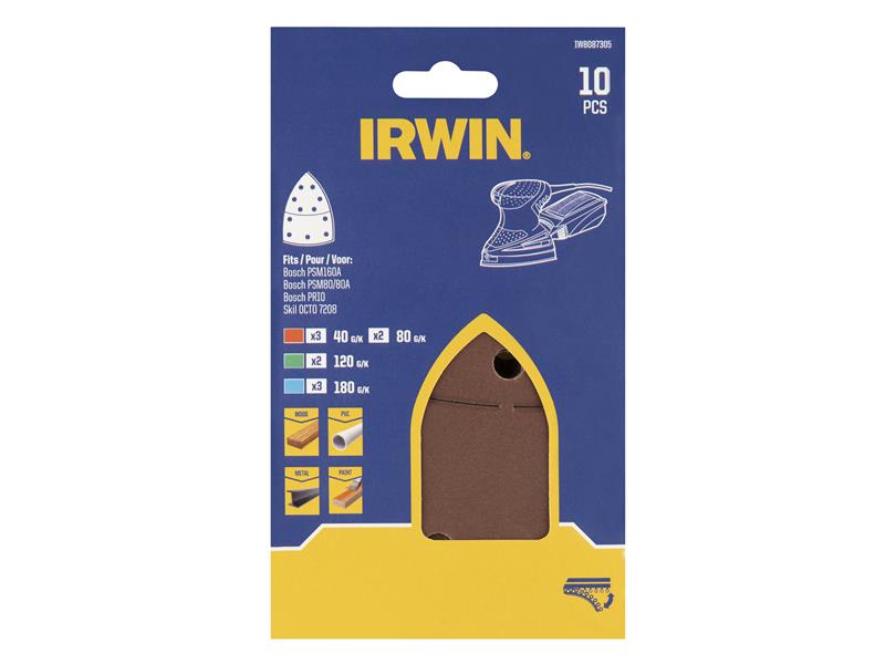 IRWIN Bosch Palm Sanding Sheet Set 10 Piece Mixed Grits IRWIW8087305