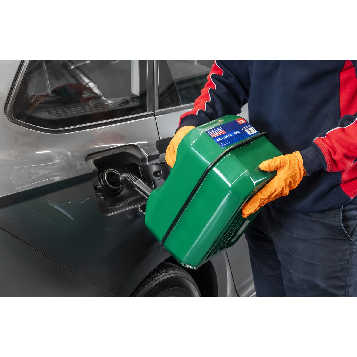 Sealey Jerry Can 10L Green With Pouring Spout Wide Flat Design JC10RG