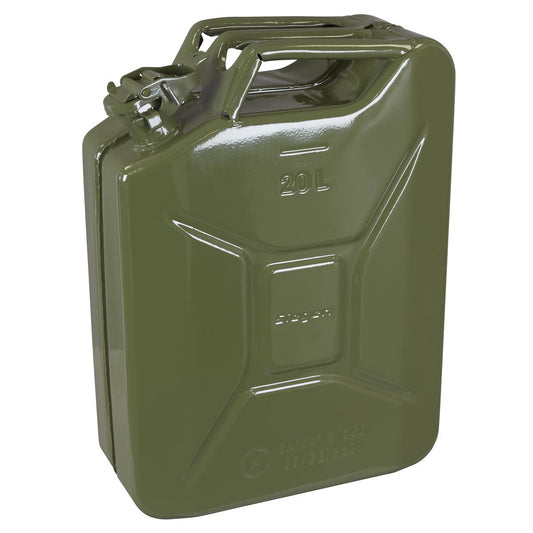 Sealey Metal Jerry Can 20L Bayonet Closure Green For Unleaded Fuel JCY20G