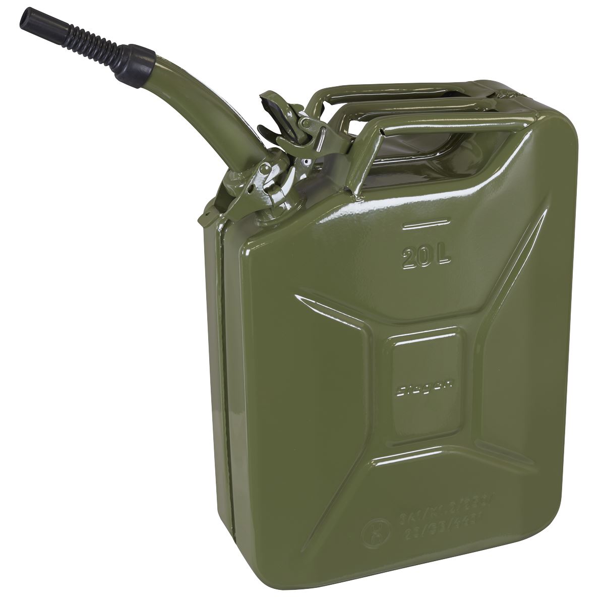Sealey Metal Jerry Can 20L Bayonet Closure Green For Unleaded Fuel JCY20G