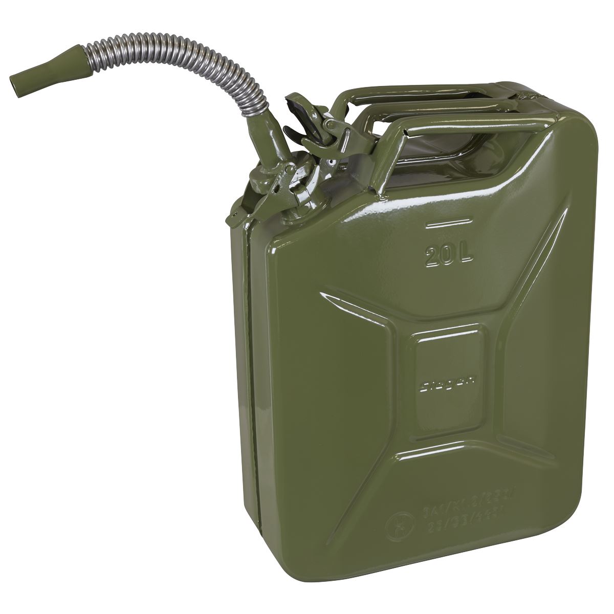 Sealey Metal Jerry Can 20L Bayonet Closure Green For Unleaded Fuel JCY20G