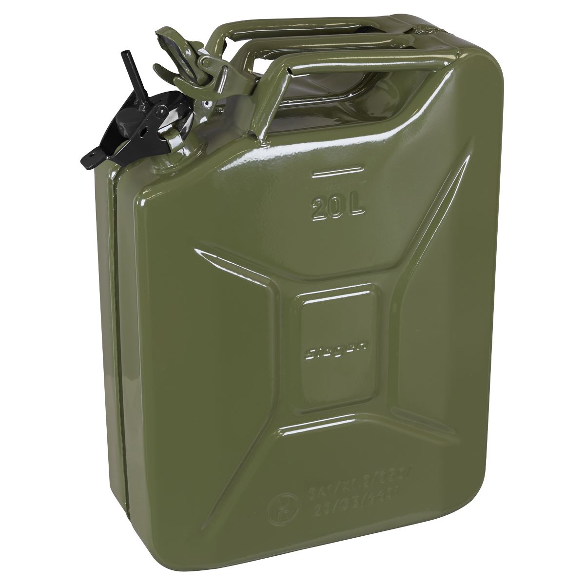 Sealey Metal Jerry Can 20L Bayonet Closure Green For Unleaded Fuel JCY20G