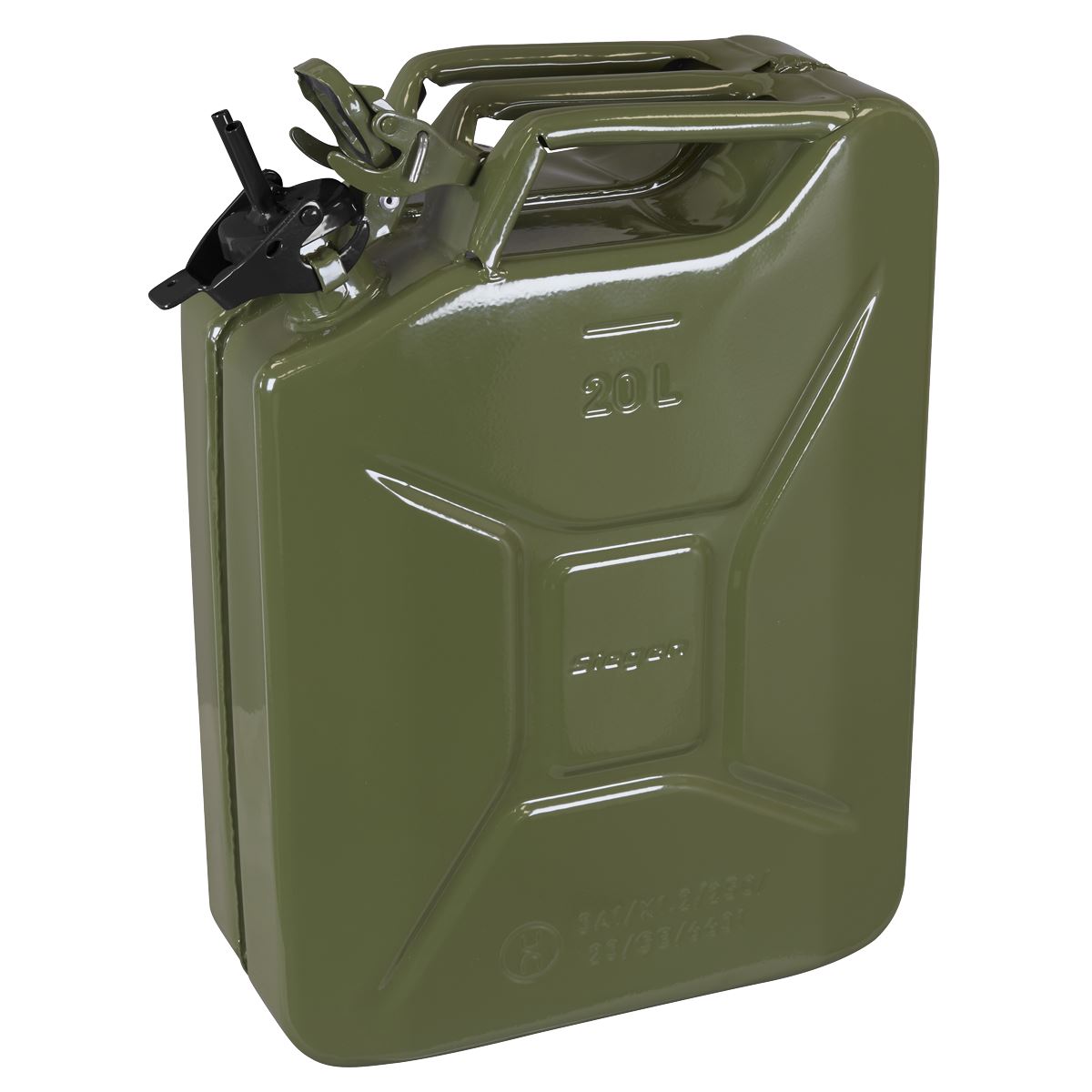 Sealey Metal Jerry Can 20L Bayonet Closure Green For Unleaded Fuel JCY20G