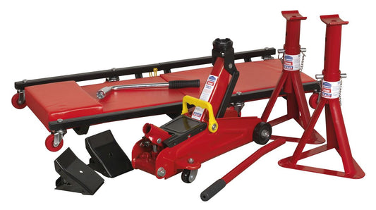 Sealey Lifting Kit 5pc 2 Tonne (Inc Jack, Axle Stands, Creeper, Chocks & Wrench) JKIT01