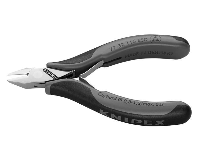 Knipex ESD Electronics Diagonal Cutters - Pointed Head Small Bevel 115mm KPX7732ESD