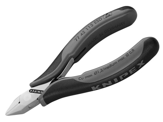 Knipex ESD Electronics Diagonal Cutters - Pointed Head Flush Cut Non Bevelled 115mm KPX7742ESD