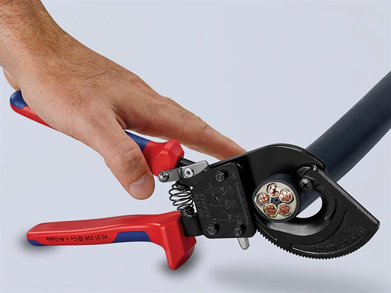 Knipex Ratchet Action Cable Shears Multi Component Grip 250mm KPX9531250