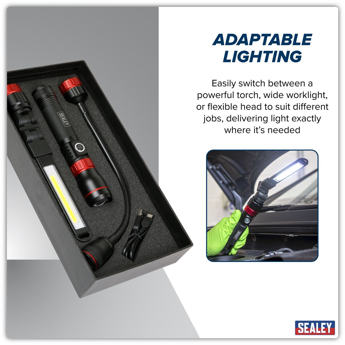 Sealey Interchangeable 3-In-1 COB LED Inspection Light Rechargeable LED0131R