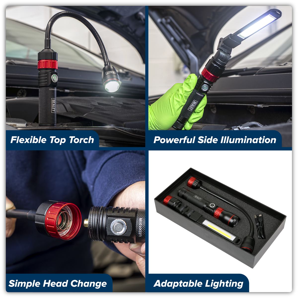 Sealey Interchangeable 3-In-1 COB LED Inspection Light Rechargeable LED0131R