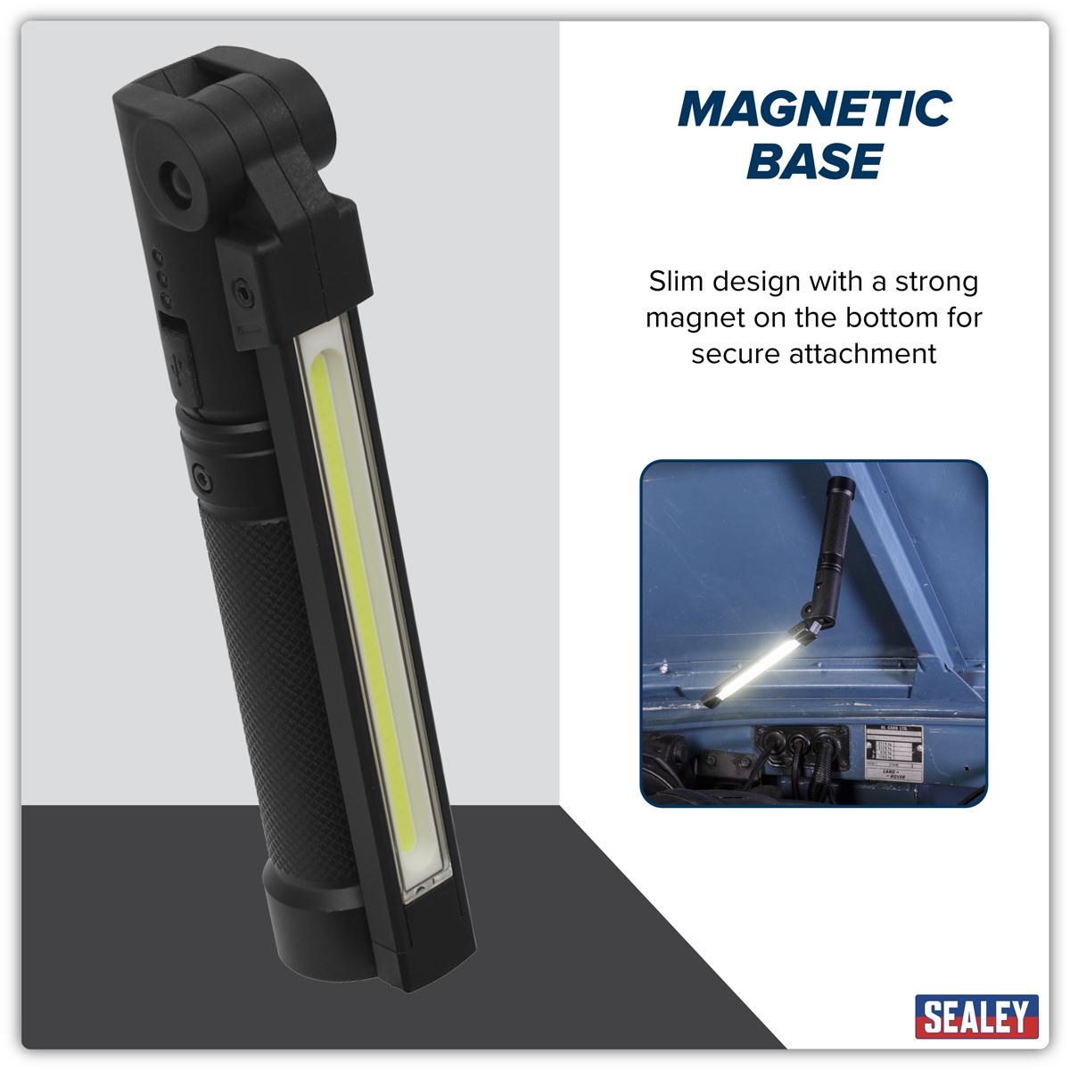 Sealey Rechargeable Aluminium Folding Pocket Light 2 COB & 1 SMD LED LED02G