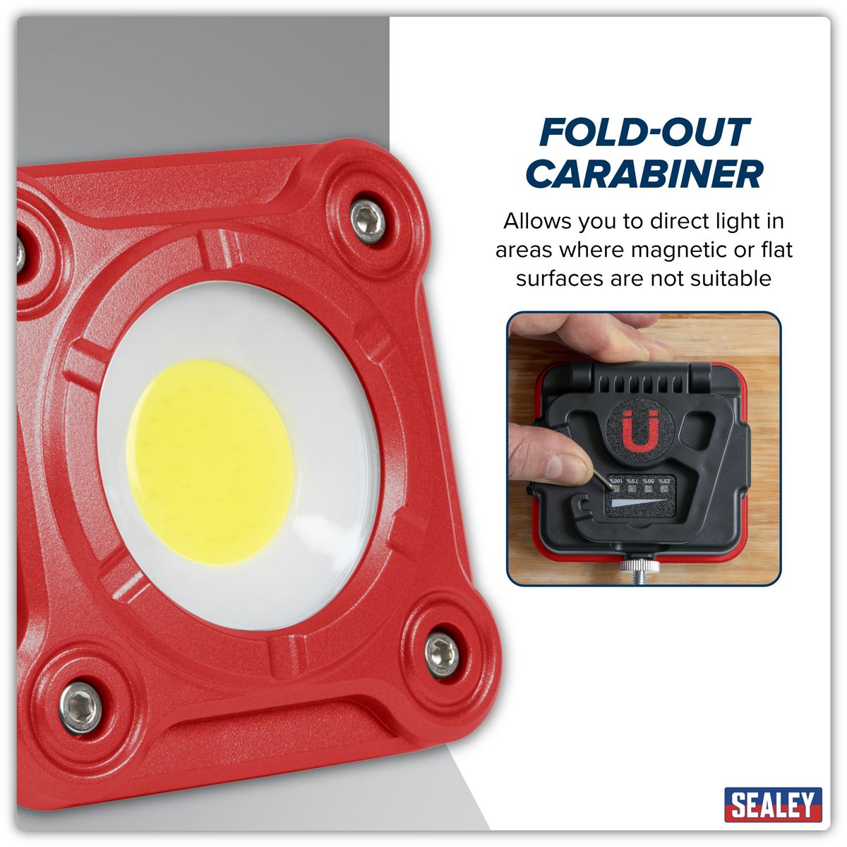 Sealey Rechargeable Pocket Floodlight 10W COB LED 3.7V 2Ah lithium batt LED1000