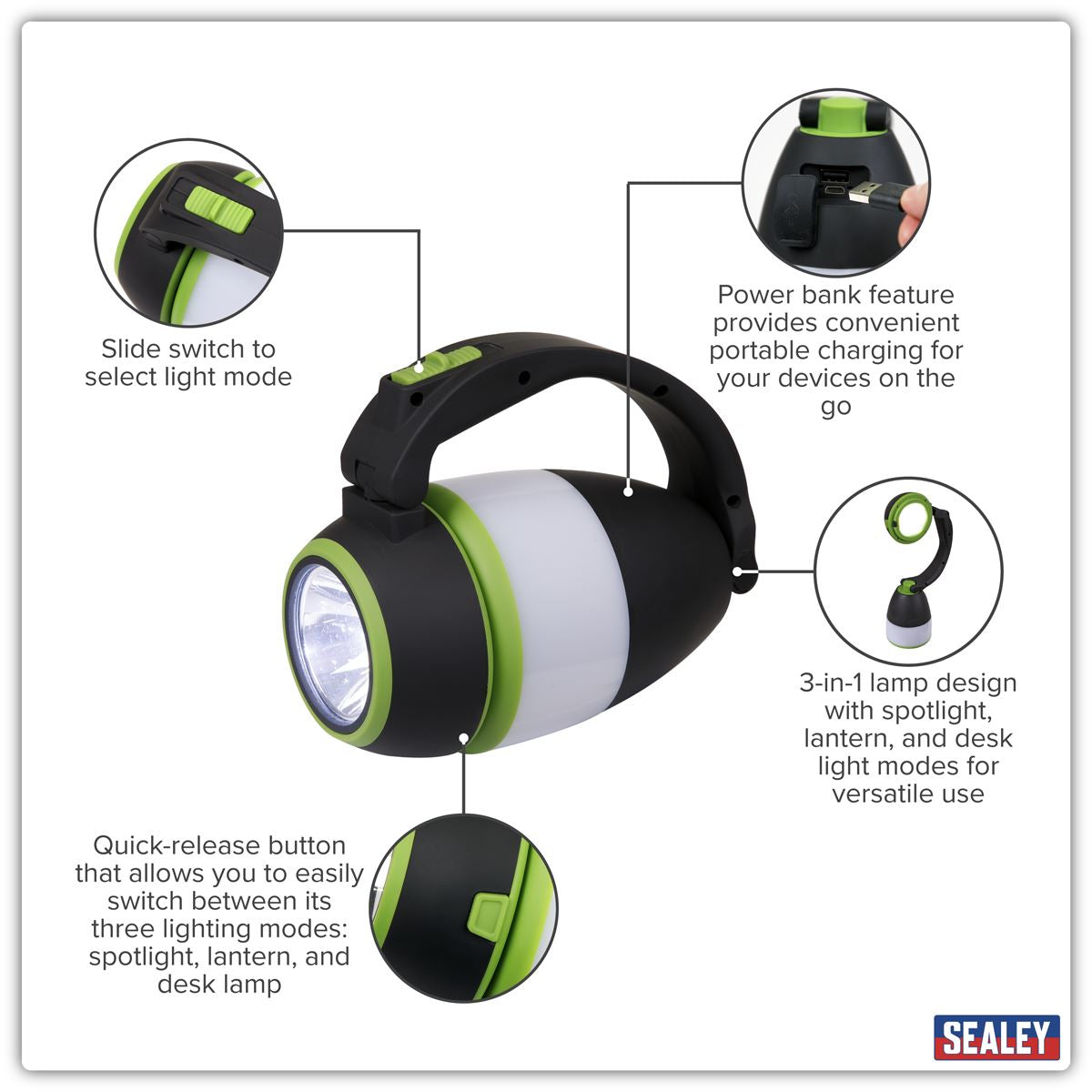 Sealey SMD LED Rechargeable 3-in-1 Spotlight 3W LED140