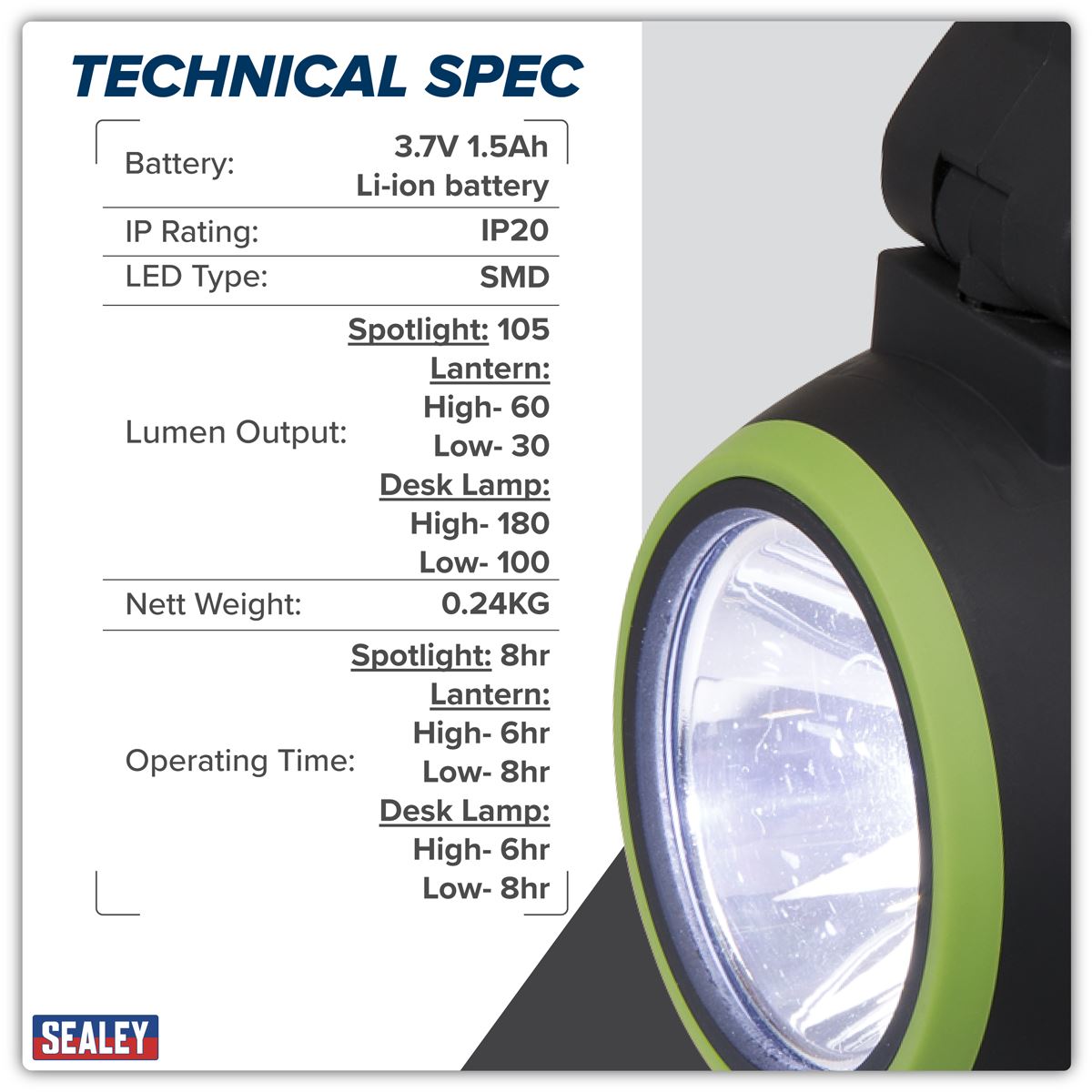 Sealey SMD LED Rechargeable 3-in-1 Spotlight 3W LED140