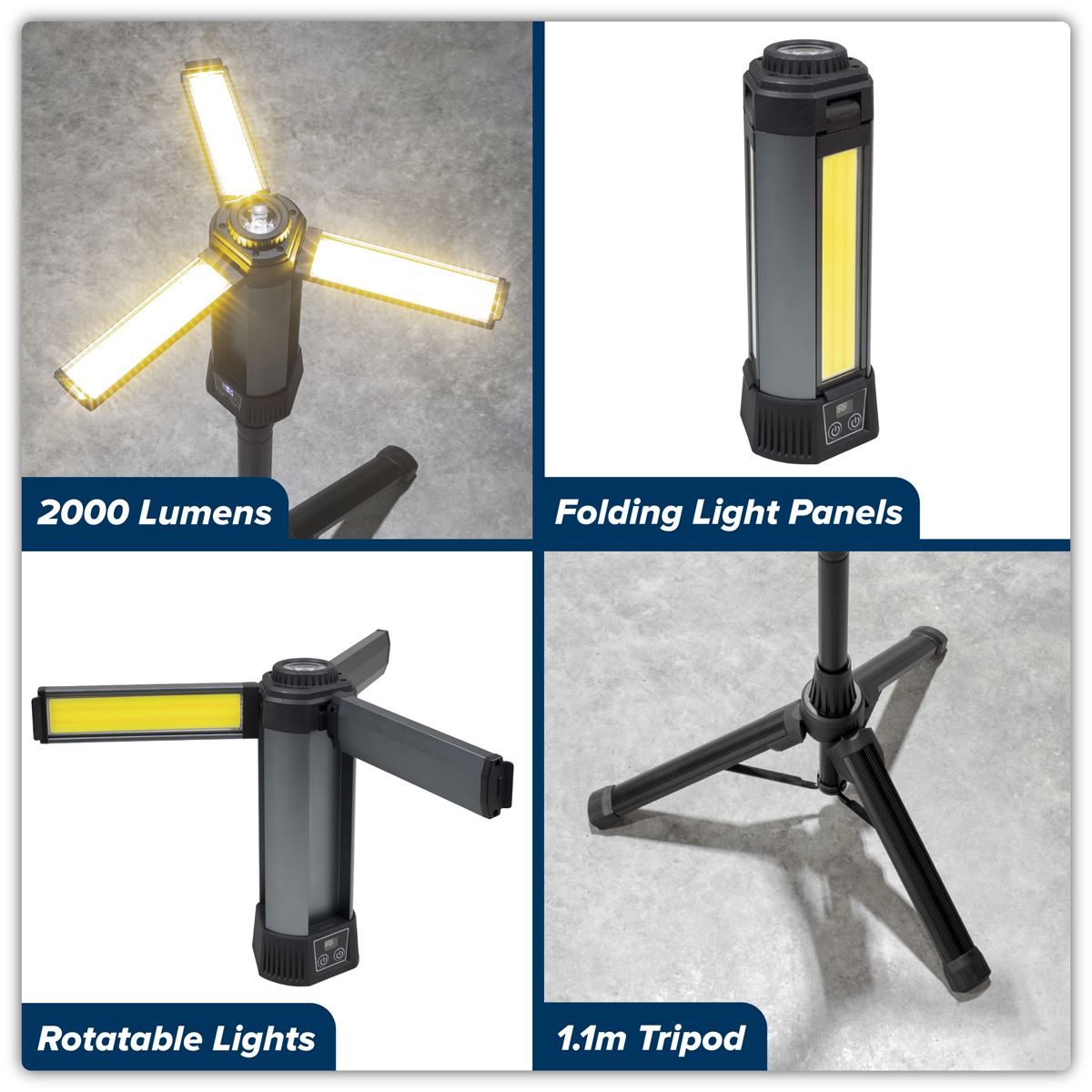 Sealey Rechargeable Flexible Floodlight Tripod 24W COB LED & 5W SMD LED LED240