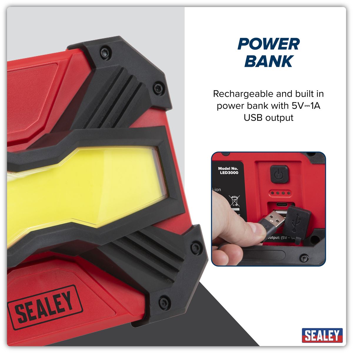 Sealey Rechargeable Portable Floodlight & Power Bank 30W COB LED LED3000