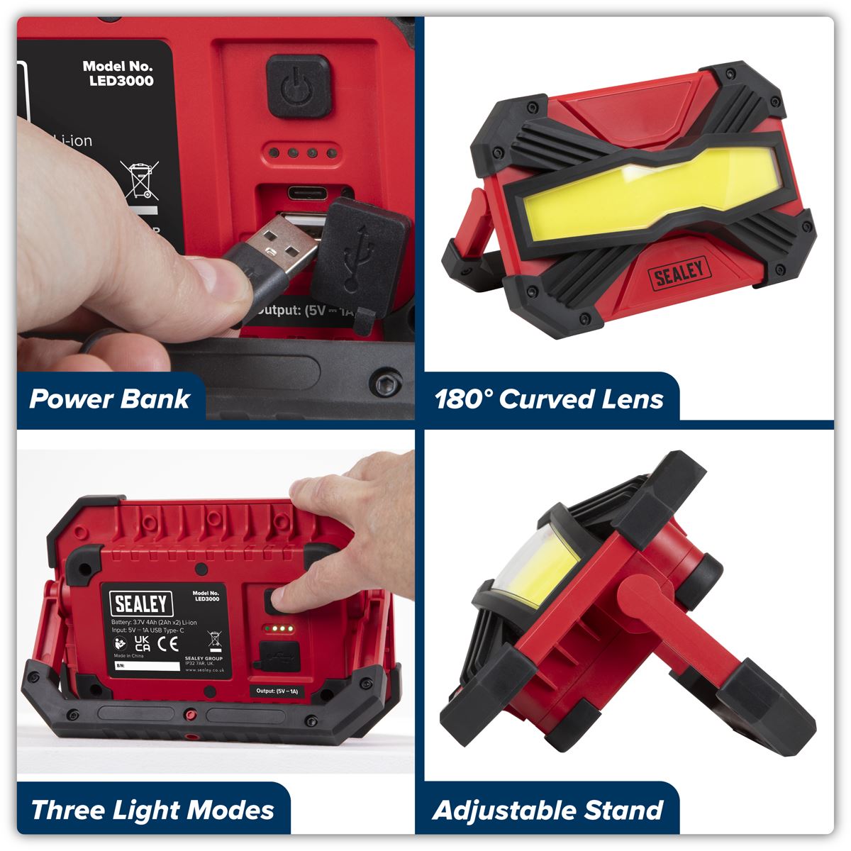 Sealey Rechargeable Portable Floodlight & Power Bank 30W COB LED LED3000