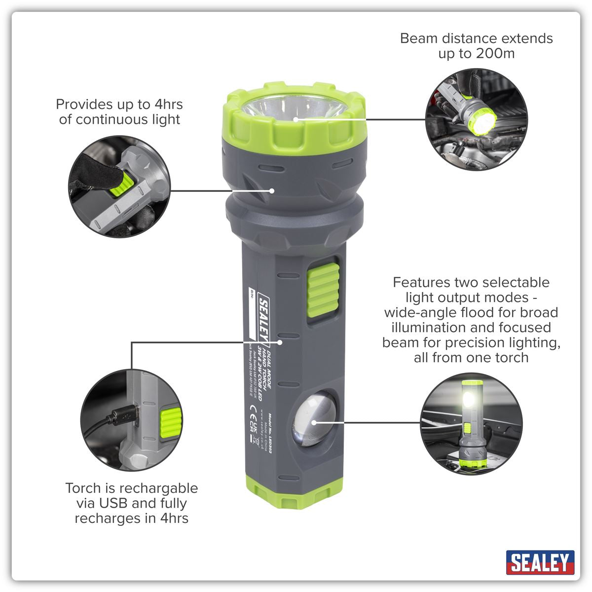 Sealey Dual Mode Hand Torch 3W & 2W COB LED LED302