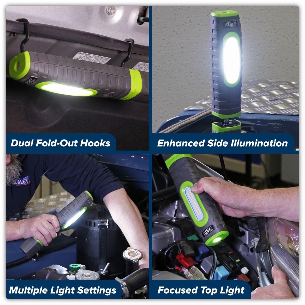 Sealey Rechargeable 360� Inspection Lamp 24 SMD & 3W SMD LED Green 2 x Lithium-ion LED3606G