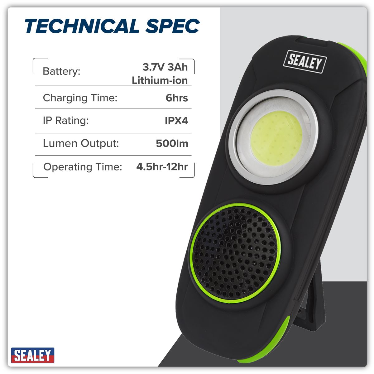 Sealey Rechargeable Torch with Wireless Speaker 10W COB LED - Display Box of 10 LED50WSDB