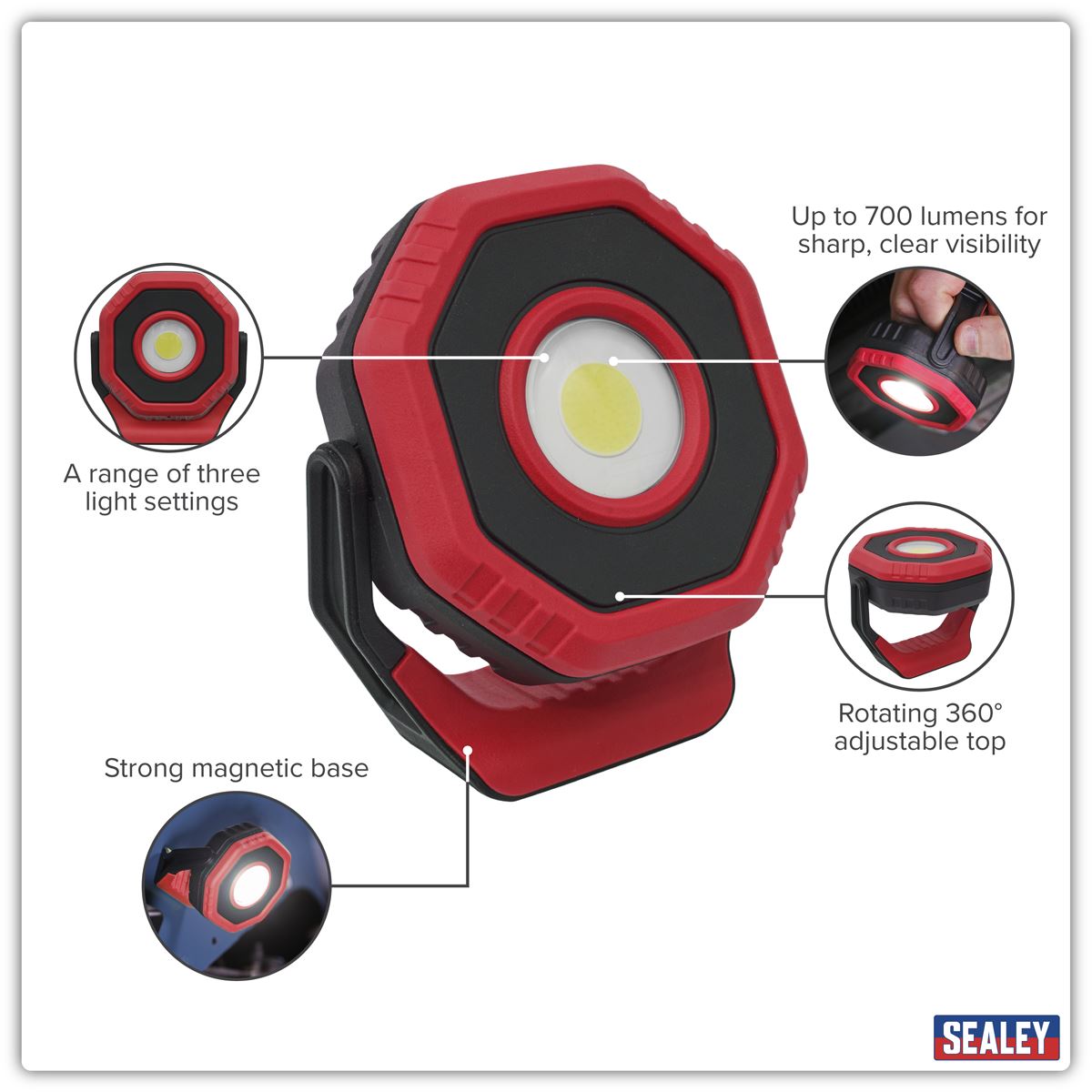 Sealey Rechargeable Pocket Floodlight with Magnet 360� 7W COB LED - Red LED700PR