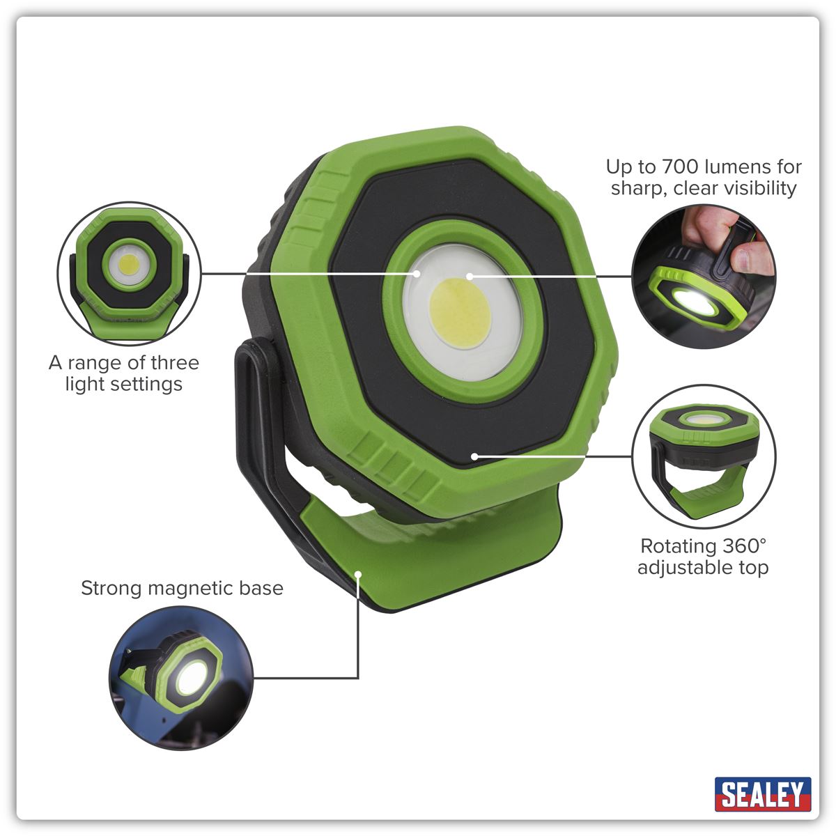 Sealey Rechargeable Pocket Floodlight with Magnet 360� 7W COB LED - Green LED700P