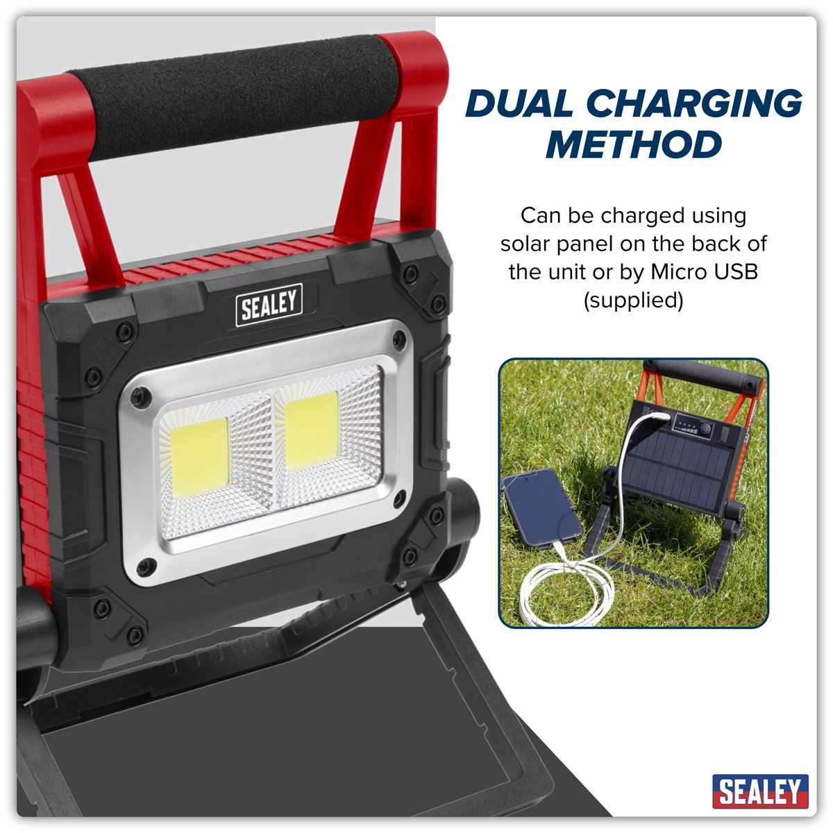 Sealey 15W COB LED Solar Powered Rechargeable Portable Floodlight LEDFL15WS