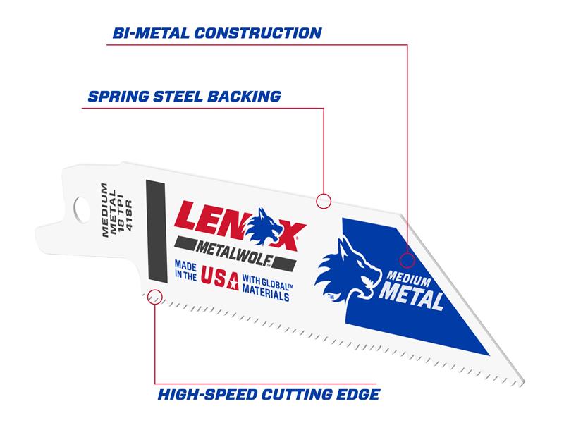LENOX Wolf Reciprocating Saw Blade 102 x 19 x 0.9mm 18 TPI Pack 5 LEN20552418R